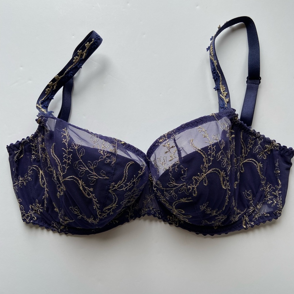 Prima Donna Navy Bra with Gold Embroidery